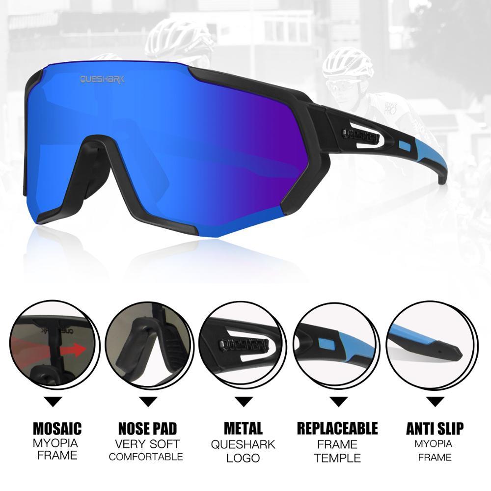 Queshark Поляризованные спортивные солнцезащитные очки с защитой от ультрафиолета, велосипедные очки с 5 сменными линзами, велосипедные очки