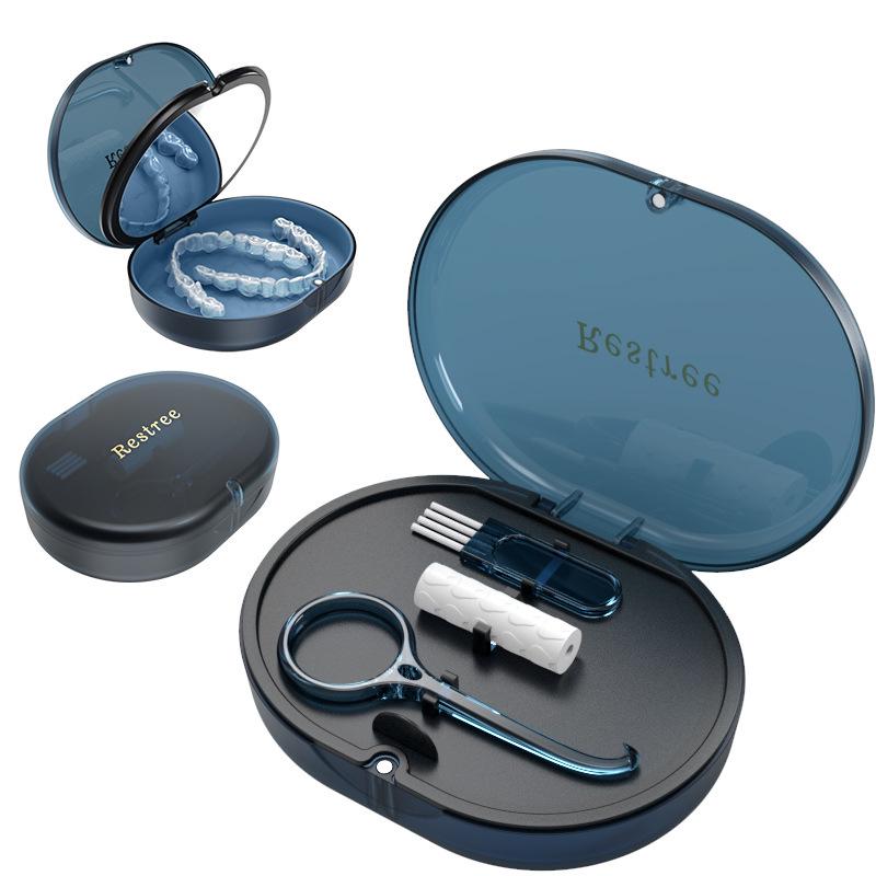 Двухслойный магнитный контейнер с зеркалом - Портативное хранилище для зубных протезов