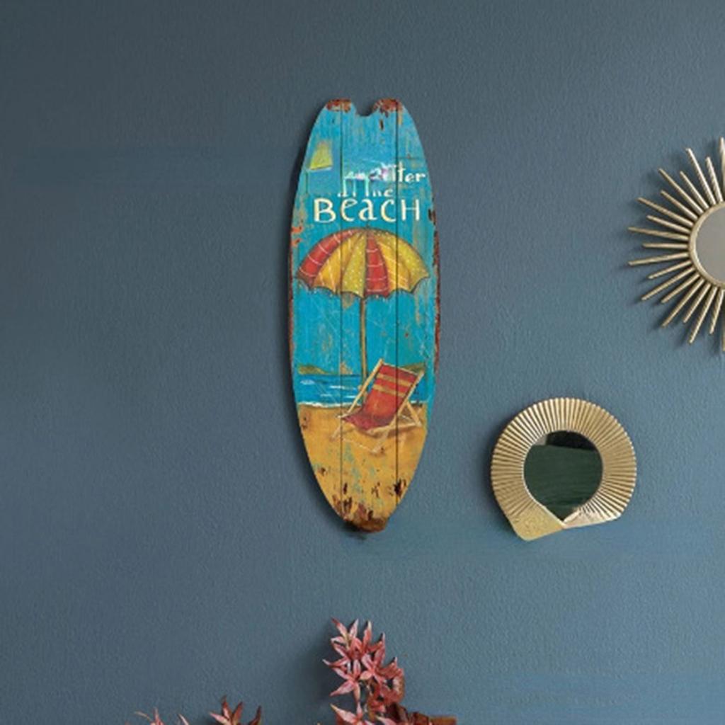 Retro Wooden Surfboard Beach House Decorative Plaque Wooden Sign with Ocean Theme for Home and Office Decoration