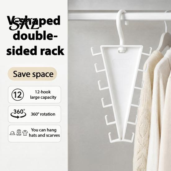 Rotating Clothes Rack V Shaped Double-Sided Closet Organizer, 360 Degree Multi-Layer Vertical Hanger, with Bra And Accessory Organizer 12 Non-Slip