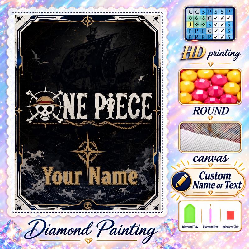 One Piece 5D DIY Diamond Painting Custom Name Text, Full Drill Rhinestone Mosaic Art Home Gift