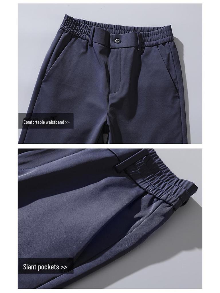 Мужские эластичные брюки прямого покроя на весну и осень в деловом стиле - молодежная мода, однотонные