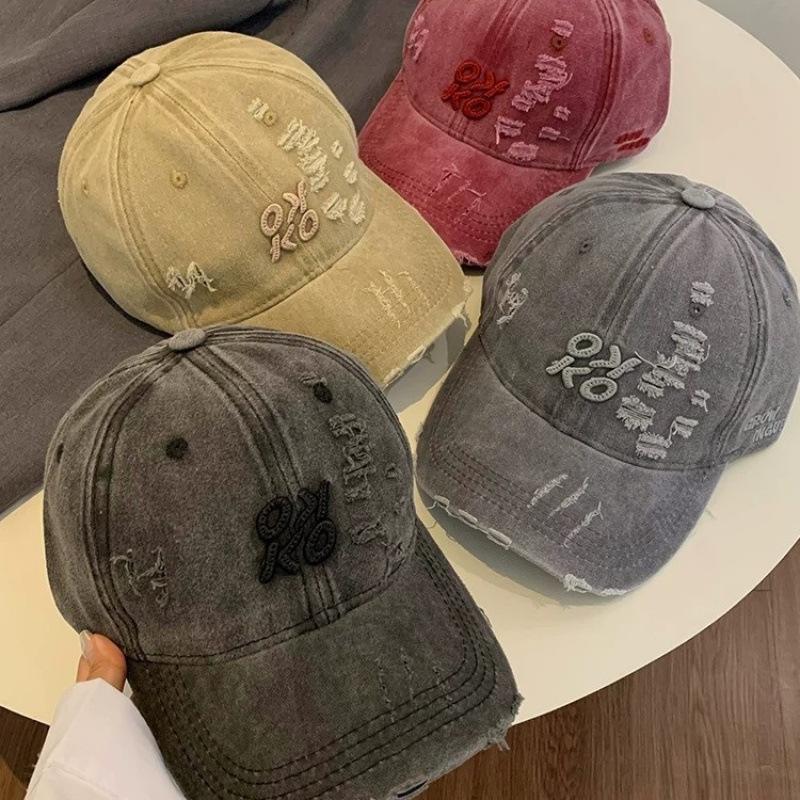 Baseball Cap Trendy Baseball Cap American Retro Ripped Baseball Cap Women Spring And Summer Washing