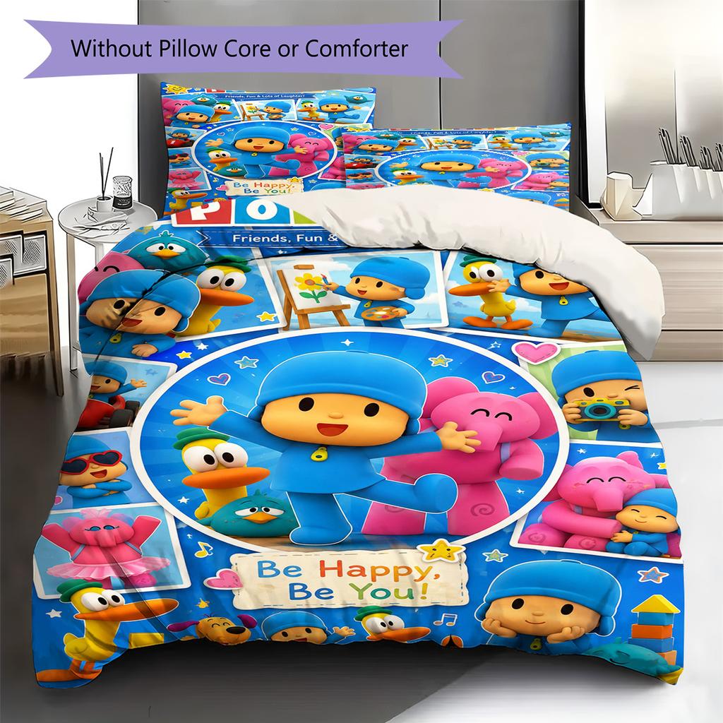 Pocoyo Cartoon Pattern Bedding Set Quilt Cover Pillowcase Home Decor Gift (1 * duvet cover + 2 * pillowcase, without core)