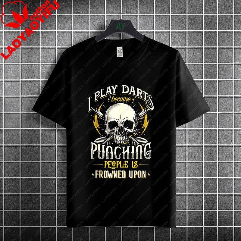 Thats Why IM Here Funny Dart and Beer Graphic TShirt 100 Cotton Short Sleeve Casual Tee Outdoor Activities Social Events