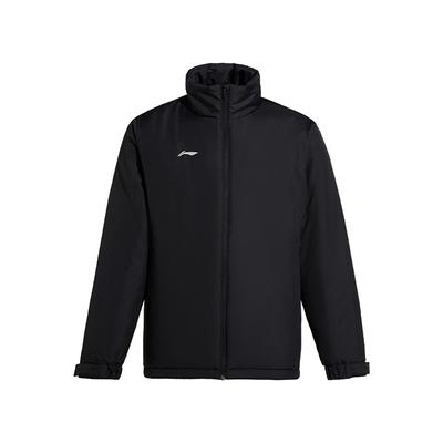 Li Ning Badminton Series Logo Printed Ветрозащитная удобная хлопковая куртка с воротником-стойкой Куртка унисекс черного цвета AJMU297-1