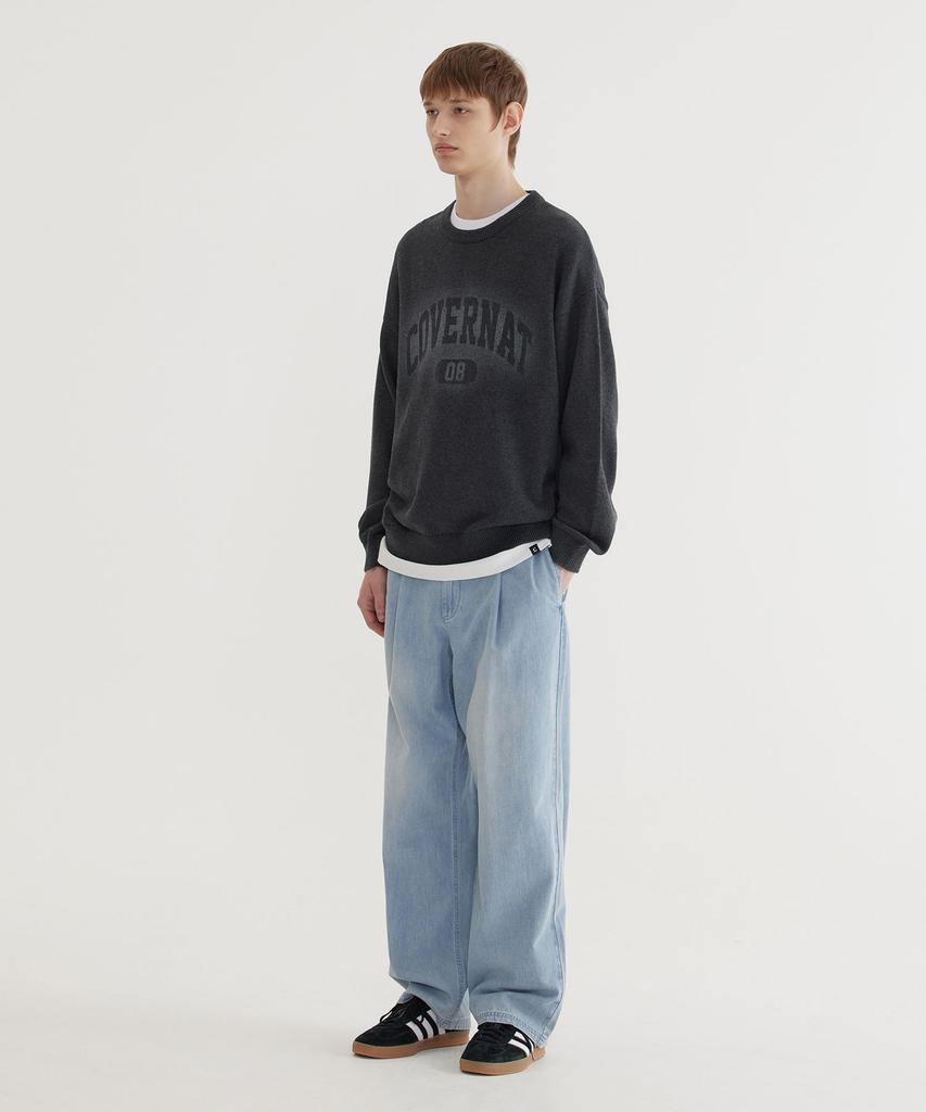 COVERNAT Spray Arch Logo Crew Neck Knit Charcoal