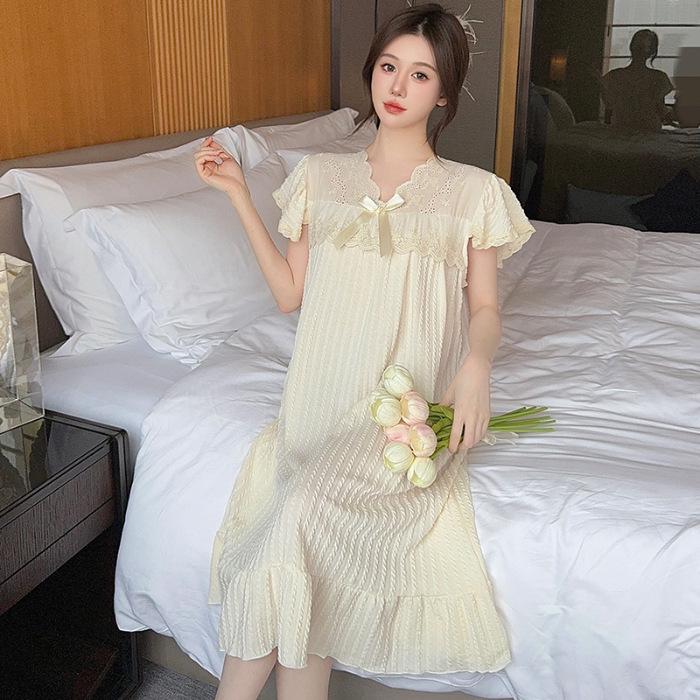 Женская летняя милая принцесса ночная рубашка с короткими рукавами, средней длины, большого размера, идеальна в качестве домашней одежды