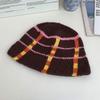 Осенне-зимняя новая шерстяная шляпа-ведро женская полосатая контрастная цветная шляпа-ведро с изображением лица, маленькая шляпа-ведро, связанная крючком вручную, шляпа от солнца