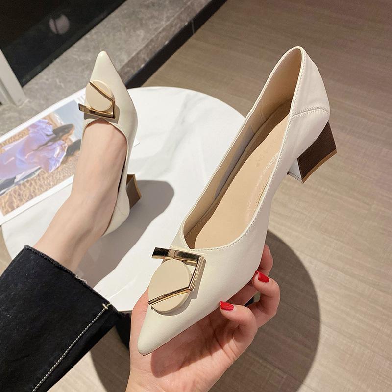 Fashion Pointed Thick Heels Mary Jane Shoes for Women's 2025 Summer New Shallow Heel Women's Single Shoes High Heel Female Single Shoes