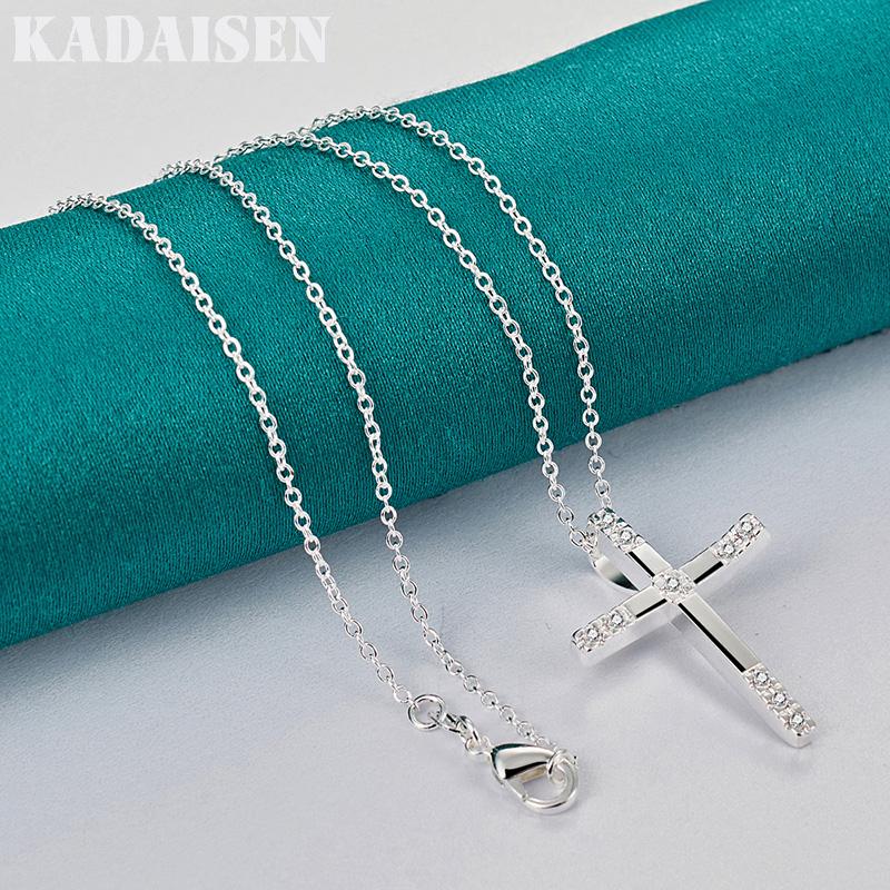 925 Sterling Silver Cross AAAAA Zircon 16-30 Inch Pendant Necklace for Women Wedding Engagement Fashion Jewelry