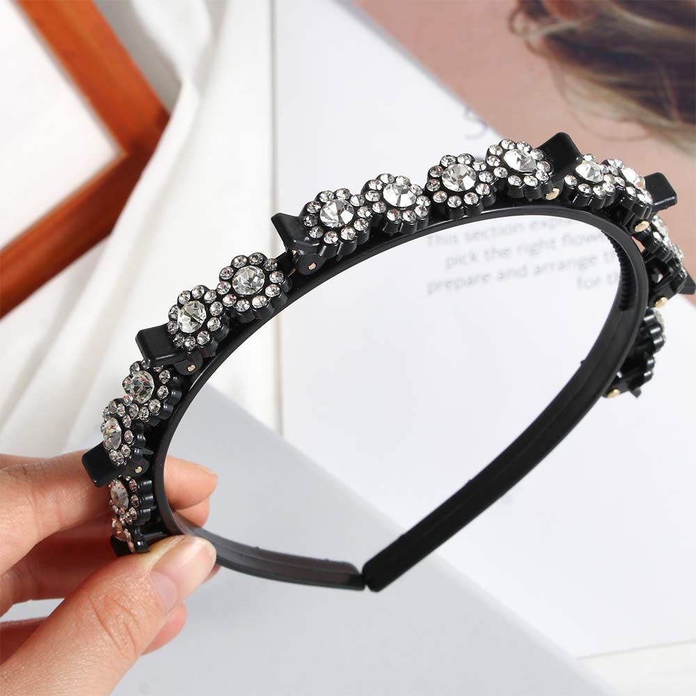 Antislip Korean style Rhinestone Flower Broken hair artifact Black Braided Hair Clip Styling Tool Toothed Clip Weave Head Hoop