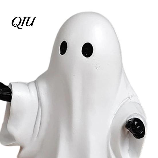 Resin Ghost Figurine Cute White Figurine, Miniature Halloween Decoration, Matte Shelf Sitter Finish Tabletop Statue for Home Party Decor Minimalist