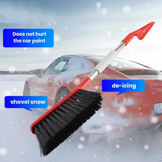 Car Snow Brush Ice Scraper Aluminum Alloy Long Handle EVA Sponge Grip Flexible Nylon Bristles Auto Windshield Snow Removal Broom Ice Shovel Tool