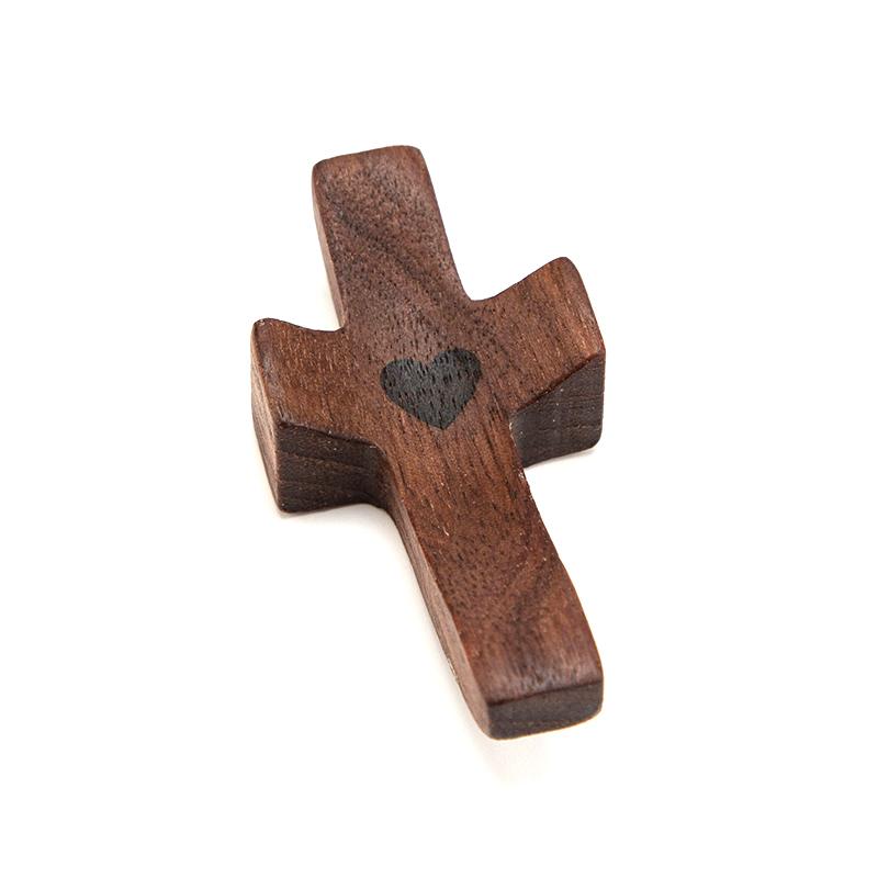 1Pcs Black Walnut Pocket Cross Pocket-Sized Stress Relief Spiritual Companion Cross My Heart Encouragement Gift Wooden Cross
