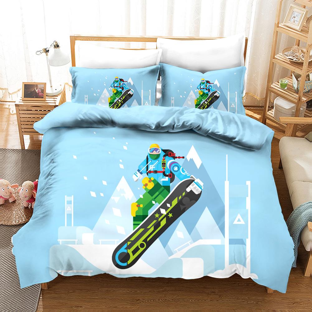 Extreme Sports Ski Duvet Cover - Microfiber, Twin/Queen/King, Snow Mountain Landscape for Winter Sports Enthusiasts