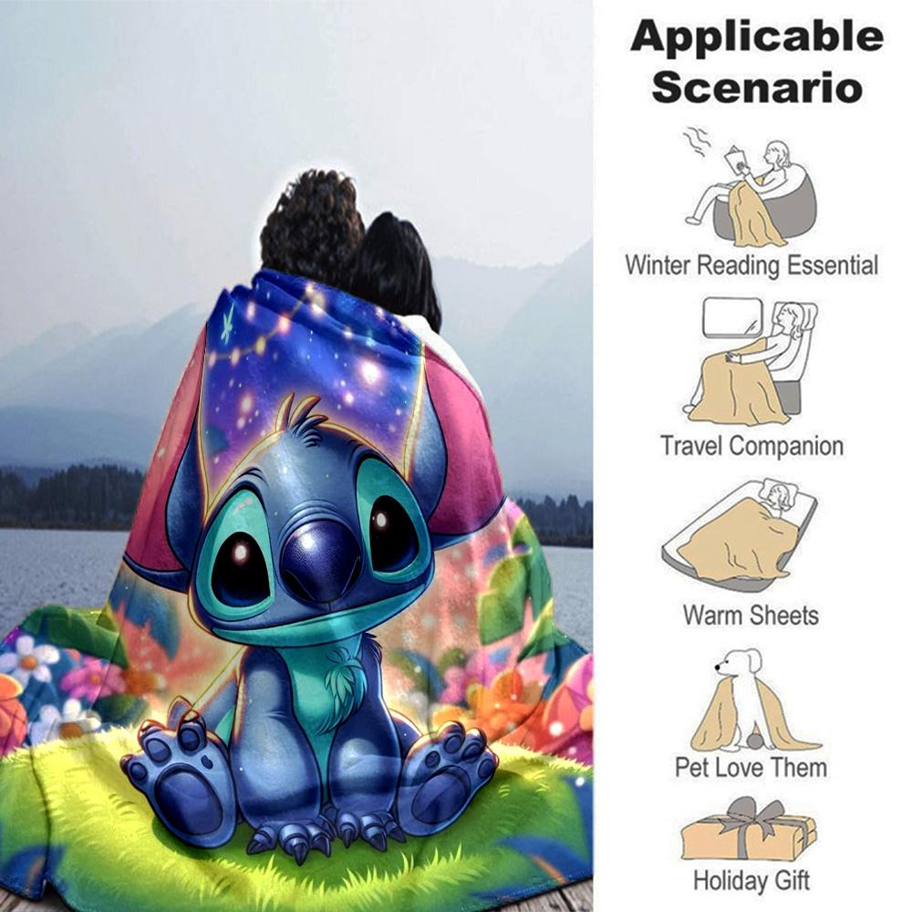 Lilo Stitch Fantasy Garden Flannel Blanket Super Soft Warm Cozy Blanket For Sofa Bed Office Travel Allseason Home Decor Gift