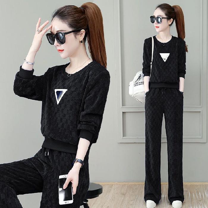 Women's Casual Sportswear Set: Spring/Autumn 2024, Fashionable Loose Fit, Large Size, Long-Sleeve Two-Piece Suit