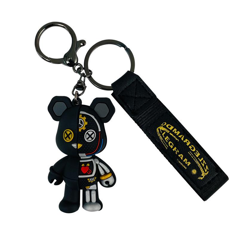 Cartoon Half Skull Body Robot Mechanical Bear Keychain Punk Keyring Car Bag Pendant Key Chains Couple Gift