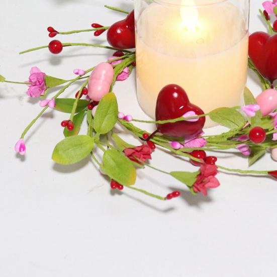 Венок-кольцо для свечи в виде сердца на День святого Валентина, ручной работы, красного и розового цвета, с ягодами, центральный элемент с цветами, декор стола для романтического ужина
