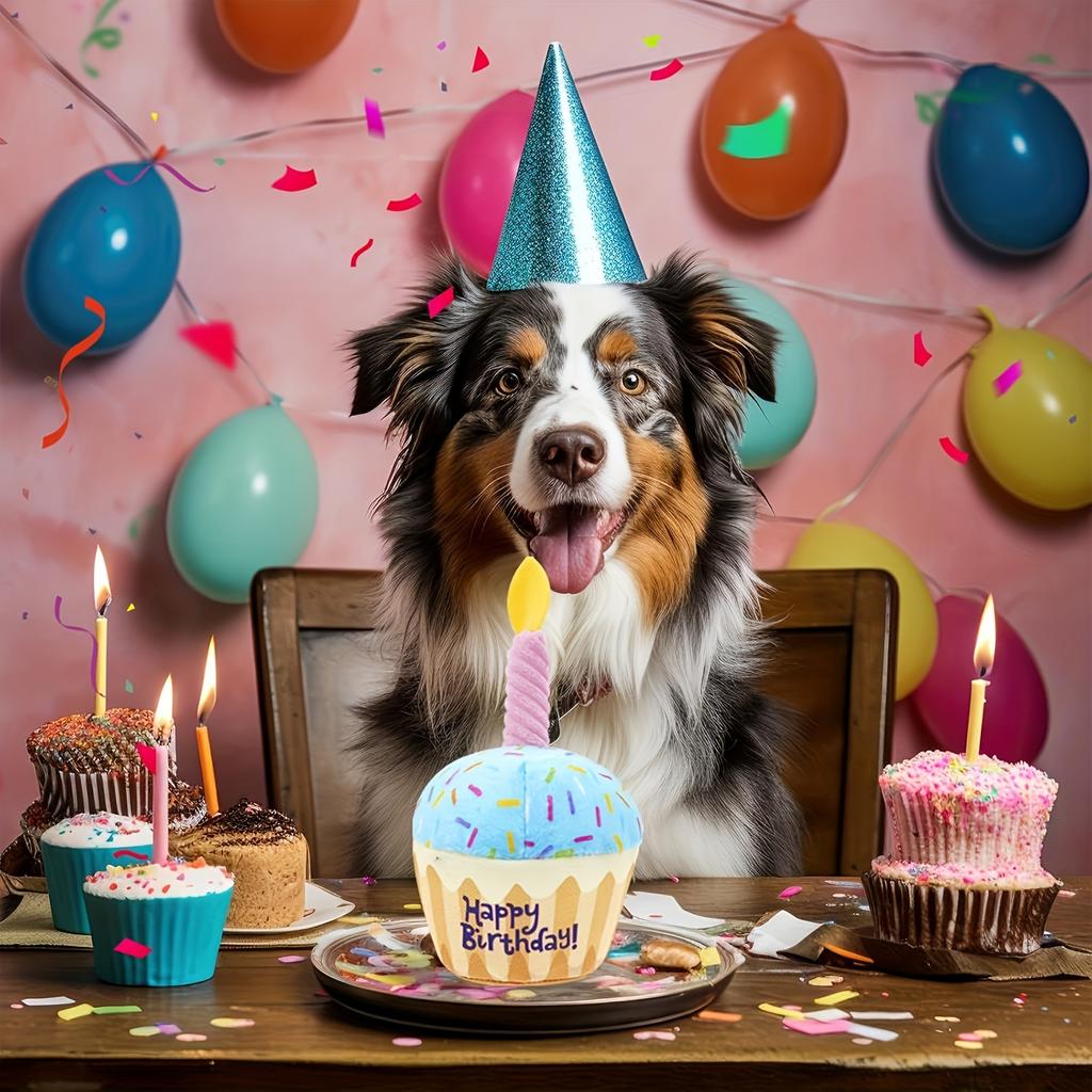 8Inch Dog Birthday Cake Plush Toy with Squeaker Blue Pink Cupcake Design Perfect Gift for MediumLargeSmall Dogs Puppies Durable Chew Toy