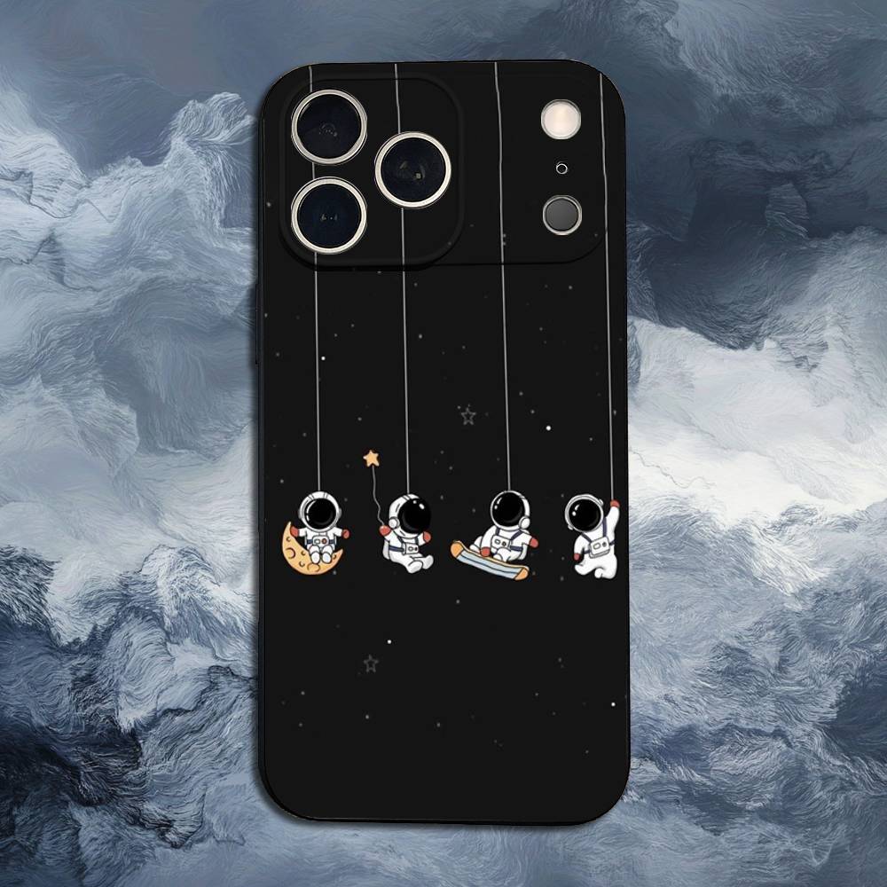 Милый Астронавт Для iPhone 12,14,13,15,16,11,17,X,Mini,XR,SE,XS,Plus,Pro,Max,8,7,Мягкий Силиконовый Черный Чехол