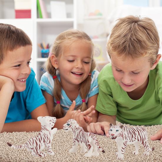 4 шт., набор миниатюрных фигурок белого тигра, имитация детского тигра, украшение для стола, реалистичные статуи диких животных, статическая модель из ПВХ, орнамент