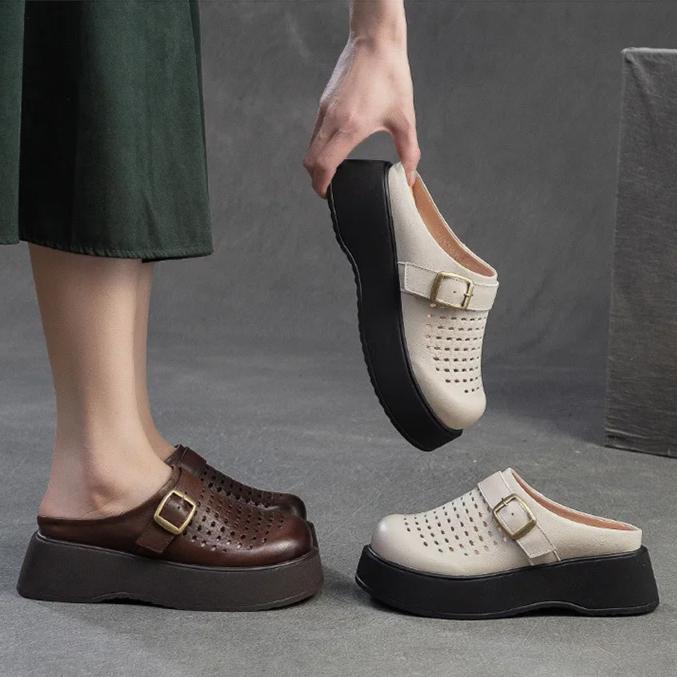 Johnature Женские сандалии из натуральной кожи с дышащей подошвой и круглым носком для поездок на работу