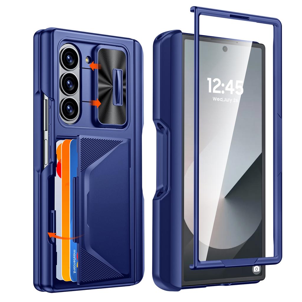 For Samsung Galaxy Z Fold 6,Back Card Pack,Integrated Pen Slot,Full Coverage 9H Protective Film,Shockproof Phone Case-Black