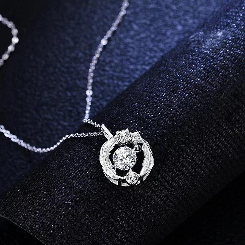 Новый D цвет настоящий кулон из муассанита, ожерелье из чистого серебра 925 пробы, круглый кулон с перьями для женщин, свадебные ювелирные украшения