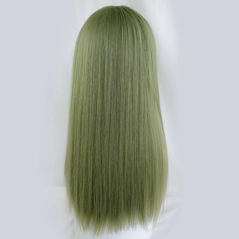 Длинные прямые зеленые парики с челкой, синтетические женские волосы, парик из натуральных волос Лолиты для косплея на повседневную вечеринку