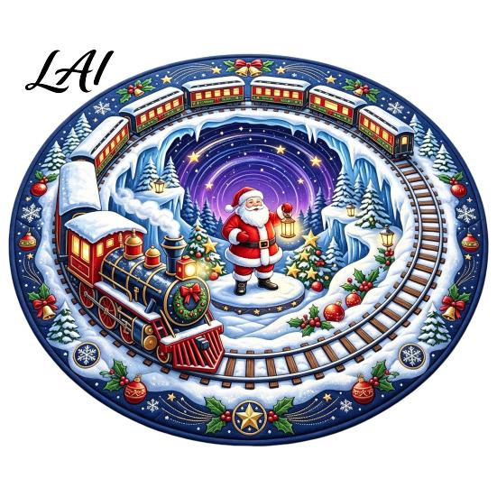 Modern Holiday Home Accents Round 3D Christmas Rug Vortex Optical Illusion Area Santa Snowman Staircase Quiet Play Mat for Kids Depth Pattern,