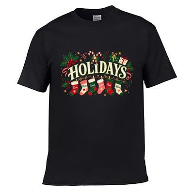 Festive Family Stockings Holiday Typ Street Distressed Washed Loose Simple Tee