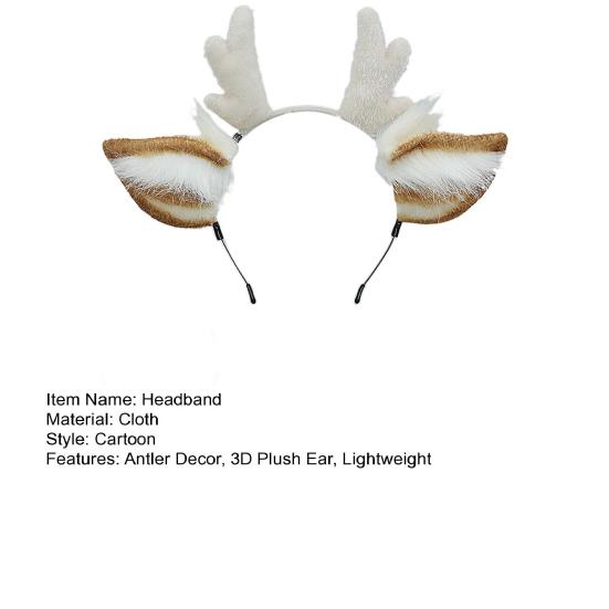 Женская плюшевая рождественская повязка на голову с рогами оленя, ручная работа, 3D-украшение для ушей, обруч для волос, аксессуары для волос для вечеринки в стиле косплея