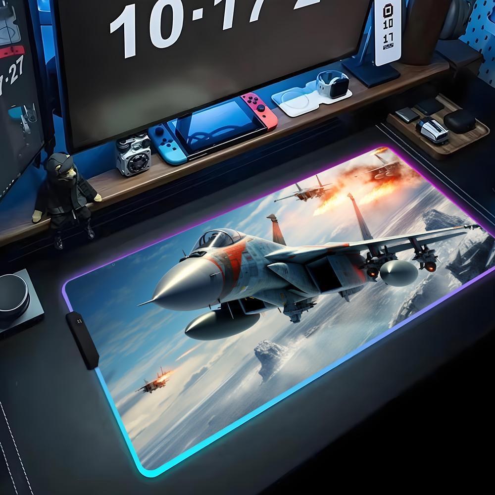 Коврик для мыши реактивный самолет RGB Игровой коврик для мыши Большой светодиодный коврик Настольный коврик для ПК Светящийся коврик для мыши Большие коврики для клавиатуры Настольный ковер с подсветкой