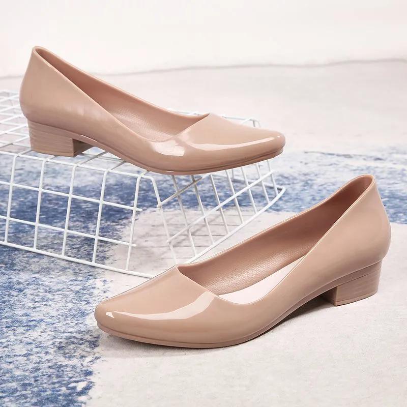 WTEMPO Женские однотонные туфли большого размера на весну и лето, на низком толстом каблуке, с нескользящей подошвой, повседневные туфли с острым носком