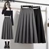 MODIQUE Spring Summer Plus Size New Long Skirt Female A-Line Sweet High Waisted Pleated Skirt Women Solid Color Casual Basic Long Dress