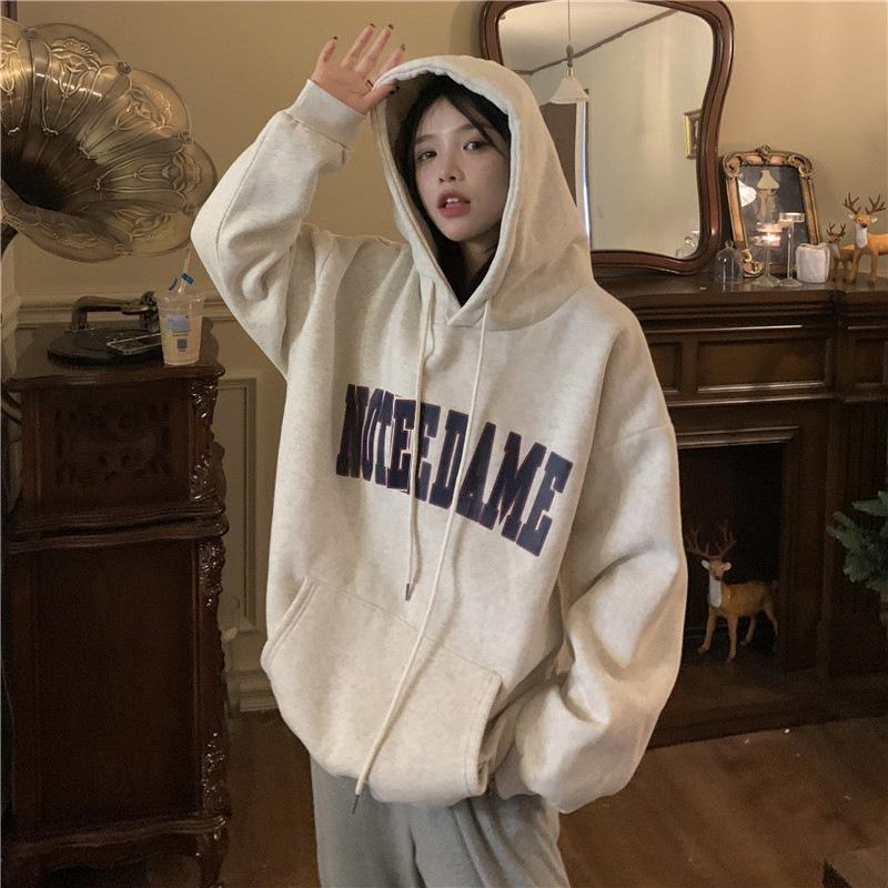 Women Warm Soft Hoodies Padded Hooded Sweater Fall and Winter Big Yards Printed Flannel Shirt Fall and Winter Retro Simple Literary Loose Tops