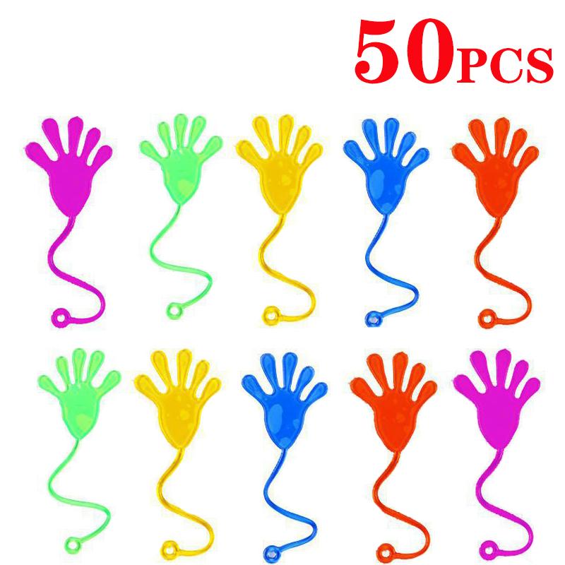 10/50Pcs Funny Sticky Hands Sensory Toy Palm Elastic Heart Foot Christmas Sticky Wall Climbing Squishy Toy For Kids Adult