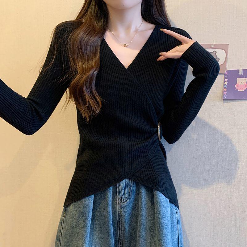 Рубашка с V-образным вырезом, весна, осень и зима, новые тонкие топы для женщин, модные женские универсальные топы