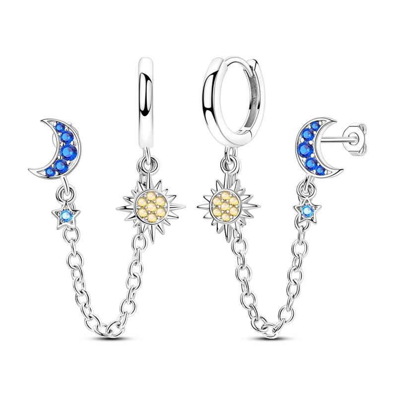 Hot Selling 925 Sterling Silver Blue Stars Butterfly Zircon Exquisite Earrings Suitable For Girls' Charming Jewelry Gifts
