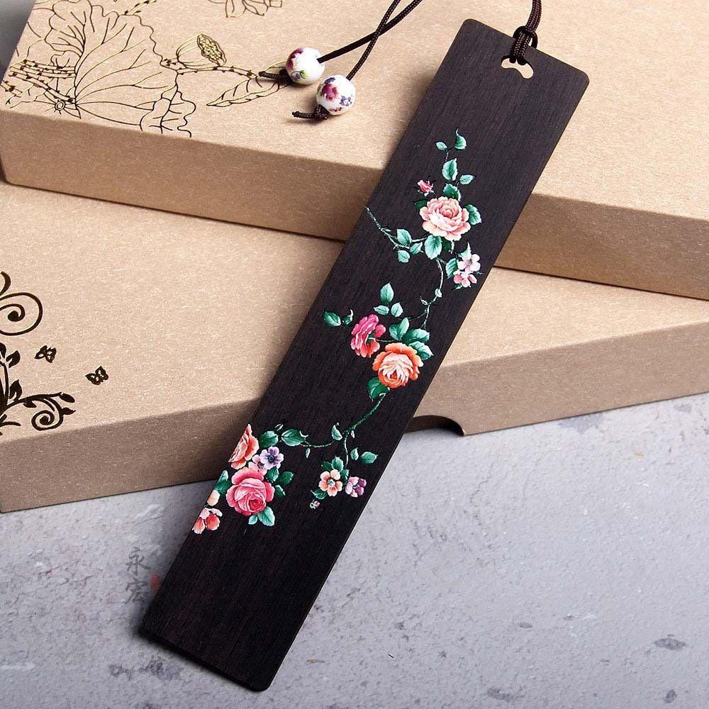 Деревянная цветная расписная закладка в китайском стиле с резьбой в стиле ретро, зажим для книг из черного дерева, отметка для нумерации страниц, канцелярские принадлежности для школьников