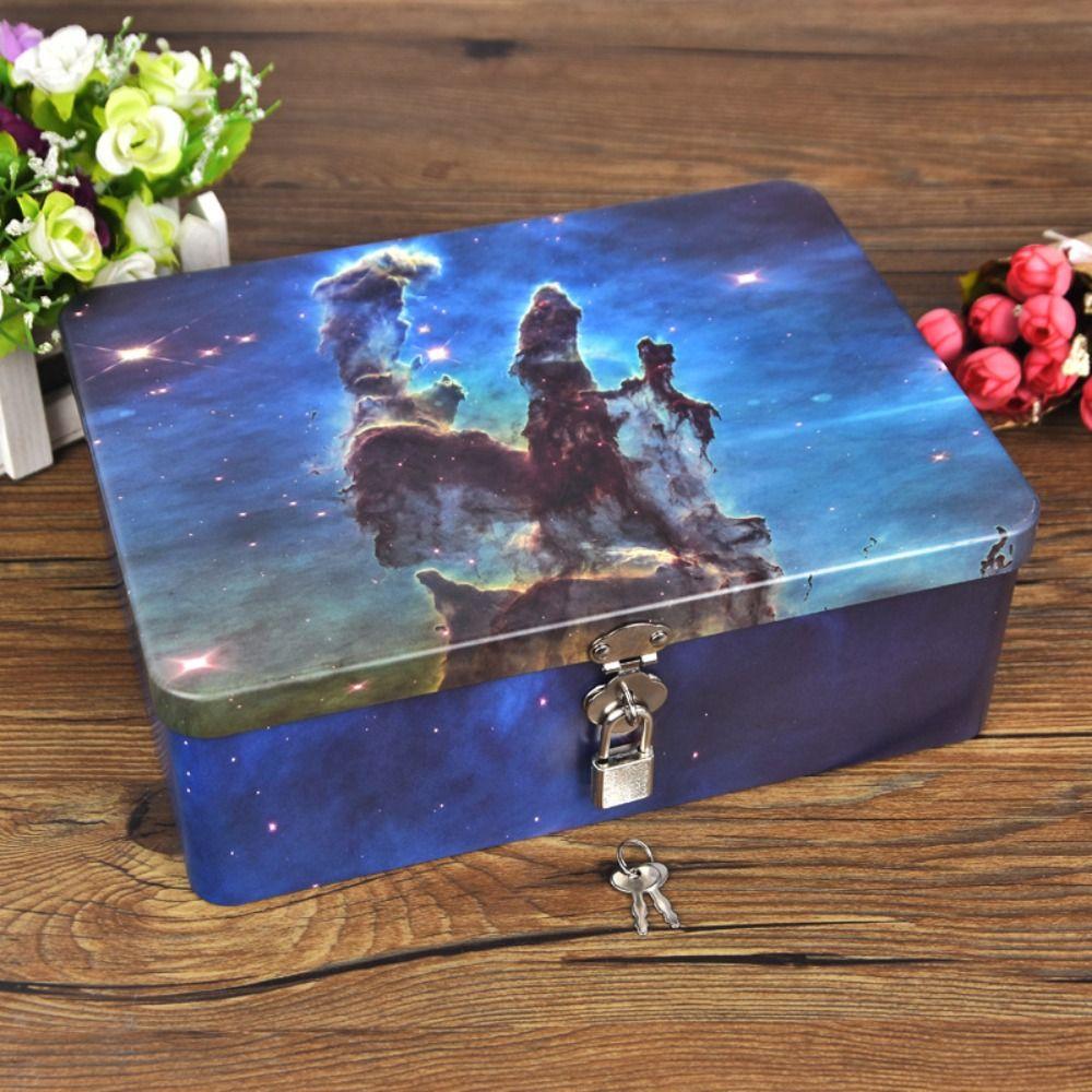 Vintage Tinplate Box with Lock Key Metal Box Durable Makeup Box