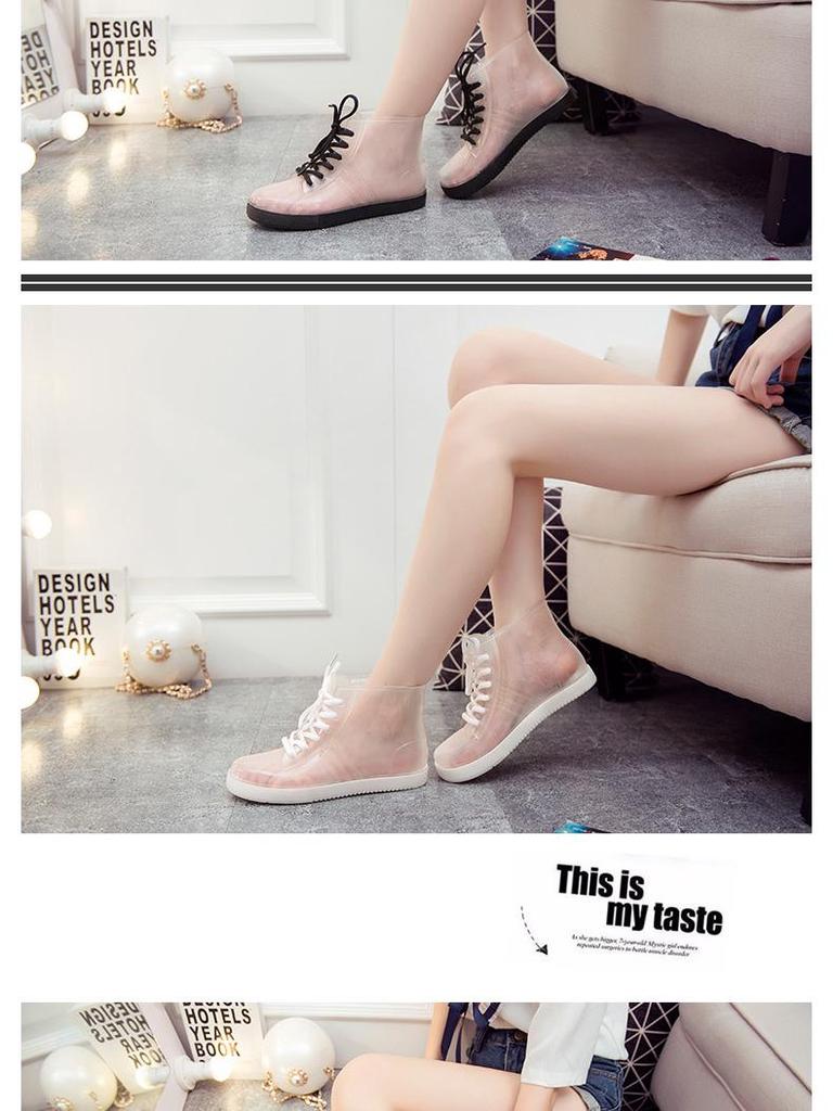 Jelly Transparent Non-Slip Waterproof Rain Boots for Women, Short Tube with Velvet Cotton, Fashionable Rubber Over Shoes for Summer.
