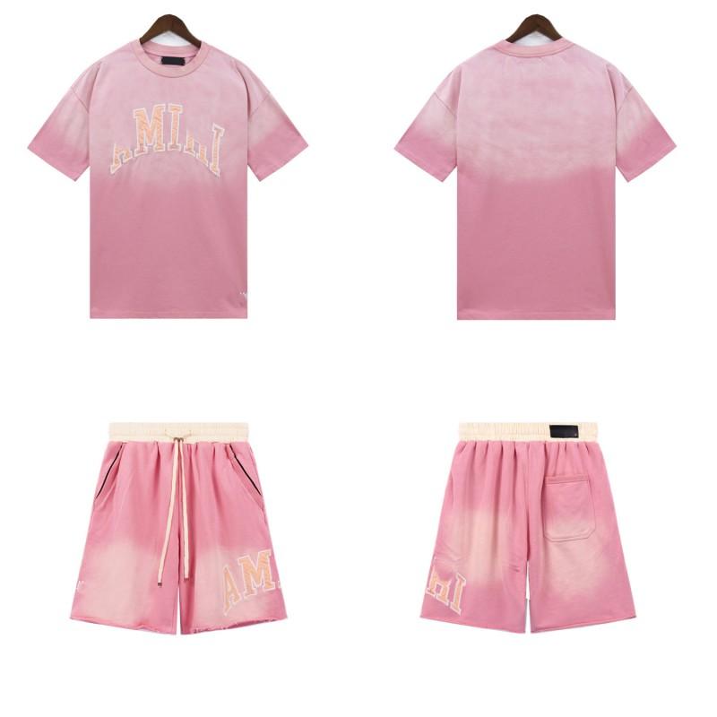 Mens Casual Set Cotton Short Sleeve Tee Shorts Streetwear College Style Embroidered IRI Patch