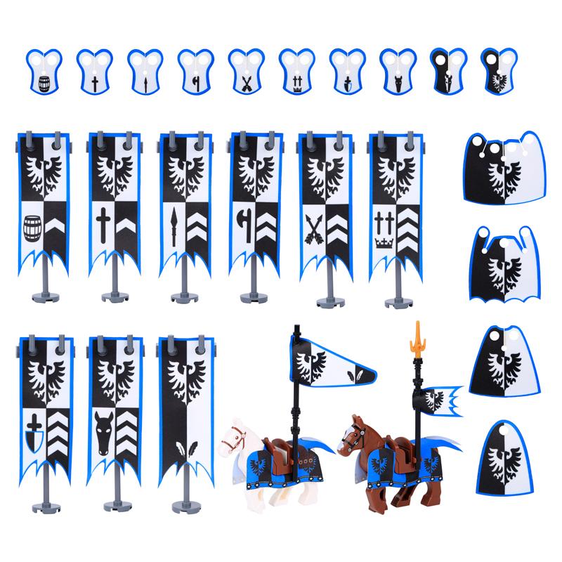 Средневековая Военная Война Армия Замок Рыцарь Солдат Фигурки Строительные Блоки Оружие Плащ Шлем Наплечник Флаг Воин Щит