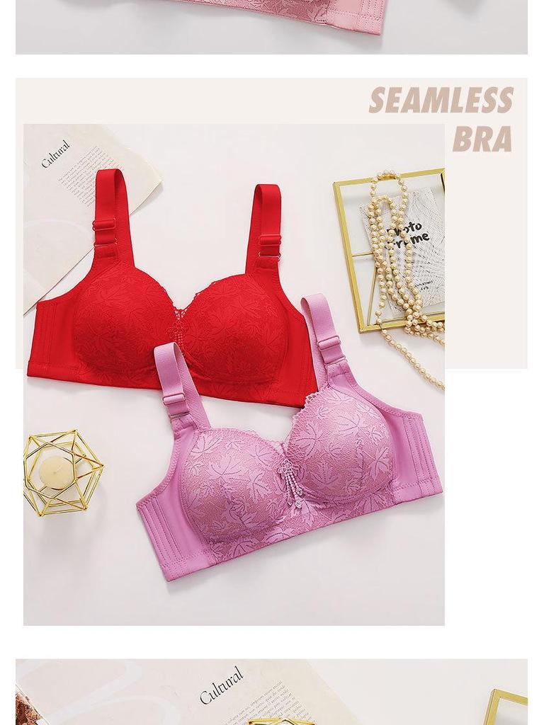 Красный кружевной беспроводной бюстгальтер большого размера с тонкой чашкой и стильной спинкой