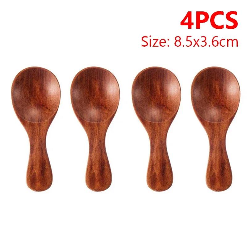 4/2/1pcs Mini Wooden Spoons Kitchen Spice Condiment Spoon Coffee Sugar Teaspoons Kids Short Handle Wood Scoops Home Tableware4
