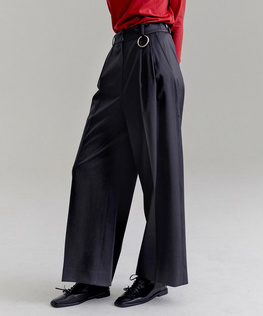 ONNE Surin Pintuck Wool Wide Pants - Dark Gray