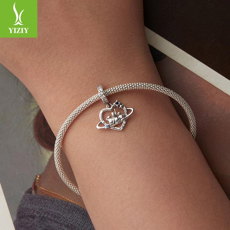 S925 Sterling Silver Love Family Pendant Accessories, Warm And Happy Family Diy Beaded Bracelet
